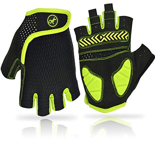 REETEE Guantes de Bicicleta Medio Dedo Guantes para Hombres Mujeres Antideslizante Transpirable Guantes de Ciclismo Guantes Deportivos Cortos para al Aire Libre de Ciclismo (Amarillo, M)