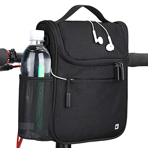 Rhinowalk Bolsa Manillar para Bicicletas de Carretera y de Montaña Bolsa Térmica para Bicicleta, Camping,Excursión, Incluye Correa para el Hombro Extraíble y Cubierta para la Lluvia (Negro)