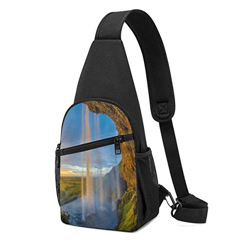 Rocky Cave Sunrise Mountain Outdoor Chest Crossbody Sling Mochila Bolsa Viaje Bicicleta Gimnasio Mochila Resistente a Las Arrugas para Mujeres Hombres Adolescentes