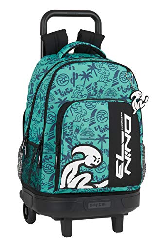 safta Mochila Escolar con Carro Incluido y Espalda Acolchada de El Niño Beach Party, 330x220x450mm, Verde/Negro