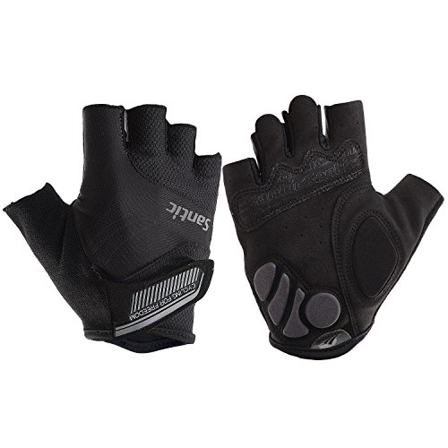 Santic Guantes Ciclismo Hombre Verano Guantes Bici Guantes Cortos para Carretera,Quedan los Dedos al Aire Negro M