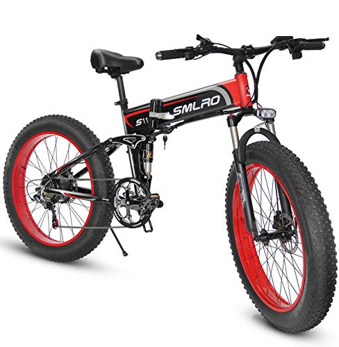 Shengmilo Bicicletas eléctricas 26 pulgadas, Bici de montaña plegable eléctrico, 1000W 48V13Ah de celda de batería EBIKE para Unisex adulto rojo