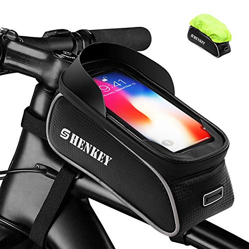 shenkey Bolso Bicicleta, Bolso del Marco de la Bici Bolso Impermeable del teléfono de la Bici de la Pantalla táctil de la manija de la Bicicleta con el Visera del Sol para Debajo DE 6.5" teléfono