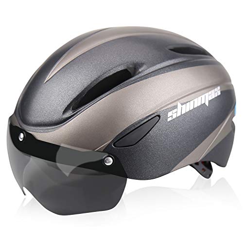 Shinmax Casco Bicicleta Certificato CE, Casco Bici Adulto con Occhiali Magnetici Staccabili Visiera Shield for Hombres Mujeres Casco da Bicicletta Mountain & Road Regolabile Protezione Ski & Snowboard