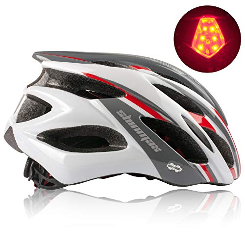 Shinmax Casco Bicicletacon Visera,Casco de Ciclismo Sport,Protección de Seguridad Vial en Bicicleta,Bici Ciclismo para Adulto con Luz Trasera LED,Cascos de Bicicleta BMX Mountain Mujeres Adultos