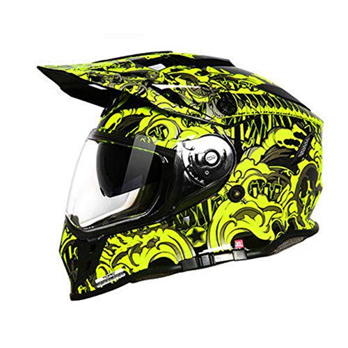 shuhong Casco De Moto Off Road ATV Dirt Bike Downhill MTB DH Casco Racing Casco Cruzado Doble Lente,Fluorescentyellow-M57-58cm