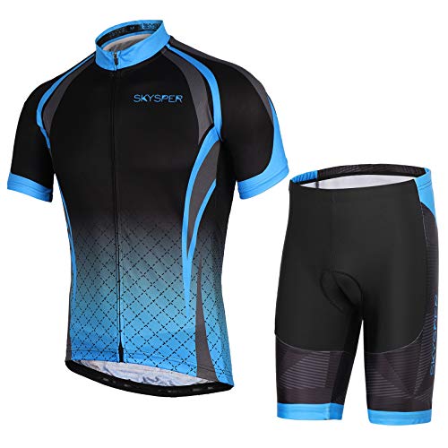 SKYSPER Ciclismo Maillot Hombres Jersey + Pantalones Cortos Culote Mangas Cortas de Ciclismo Conjunto de Ropa Maillot Transpirable para Deportes al Aire Libre Ciclo Bicicleta