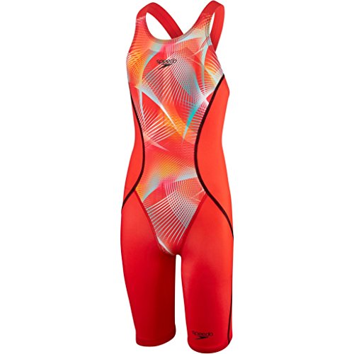 Speedo Fastskin Junior LZR Racer X Openback Kneeskin Bañador de Competición Largo, niñas, Rojo (Lava Red/Electric Pink/Mango), 28