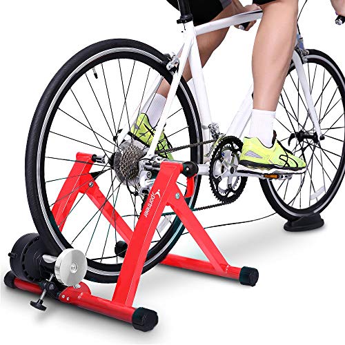 Sportneer Acero Rueda De Bicicleta Ejercicio Entrenamiento con Bicicleta Soporte magnético con reducción de Ruido, Rojo