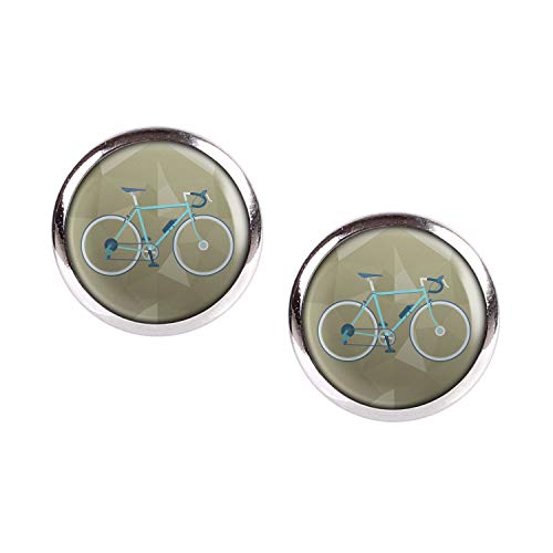 Studs par con motivo volante de carreras retro Turquesa Verde Azul plata 12mm