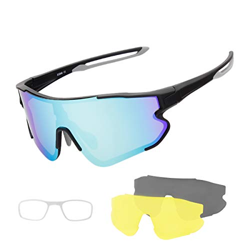 SUUKAA Ciclismo Gafas CE Certificación Polarizadas con 3 Lentes Intercambiables UV 400 Gafas,Corriendo,Moto MTB Bicicleta Montaña,Camping y Actividades al Aire Libre para Hombres y Mujeres TR-90