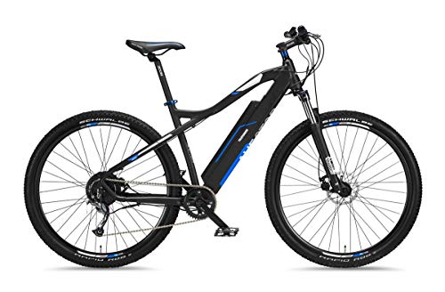 Telefunken Bicicleta de montaña eléctrica de aluminio, cambio Shimano de 9 velocidades, pedelec MTB de 29 pulgadas, motor trasero de 250 W, frenos de disco, color antracita/azul, subida M920