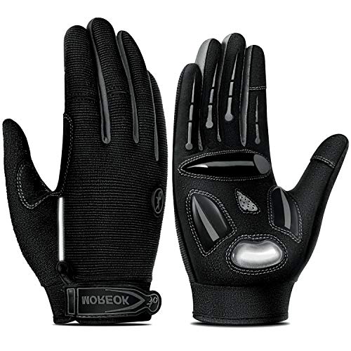 TEUEN Guantes Ciclismo Dedos Largos Guantes MTB con Pantalla Táctil Guantes Bicicleta Montaña para Hombre Mujer Guantes De Ciclismo con Acolchadas De Gel (Negro, L-Grande)