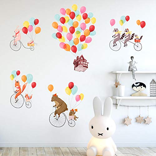 ufengke Pegatinas de Pared Animales Viajan Vinilos Adhesivos Pared Casa de Globos Bicicleta Decorativos para Dormitorio Habitación Infantiles