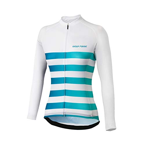 UGLYFROG Invierno Thermo Fleece Ciclismo Ropa Maillot Mujer Jersey+Pantalones Largos Culote de Conjunto Entretiempo para Deportes al Aire Libre Ciclo Bicicleta Raya Diseño （Parte Superior Separada）