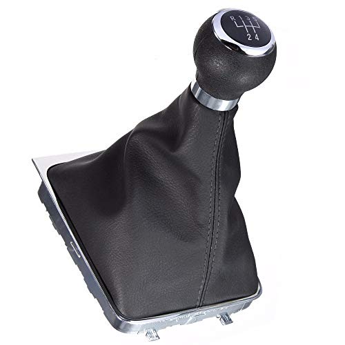 Unknow Pomo de Cambio de Marchas MT 5 velocidades Cromado, para Volkswagen VW Passat b6 b7 CC con   Funda de Cuero Funda Base Vites Topuzu