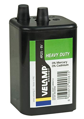 Velamp Batería cuadrada 4R25 Zinc Carbon, 6V. Para antorchas, luces intermitentes, bricolaje Cuerpo de ABS hiperresistente, verde