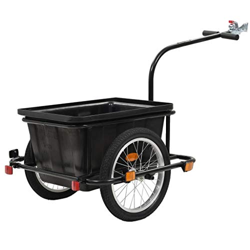 vidaXL Remolque de Carga para Bicicletas Tráiler Caravana Carreta Carretilla Carrito Remolcar para Bici Acero y PlásticoNegro 50 L