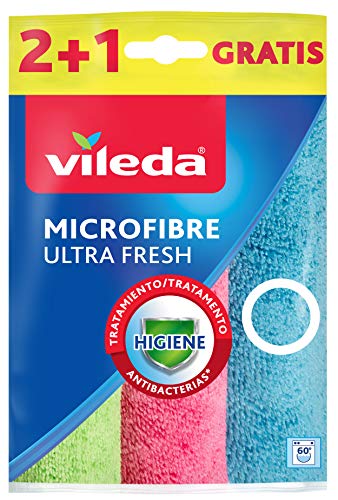 Vileda – Set de 3 bayetas Microfibras UltraFresh con tratamiento antibacterias, tamaño 30 x 30 cm, 3 unidades