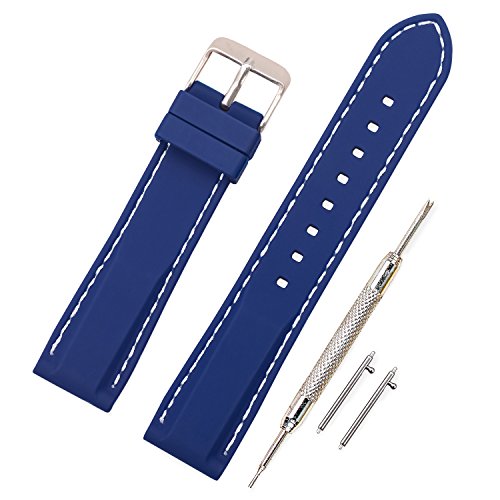 Vinband Correa Silicona Reloj Correa Suave Reemplazo de Banda de Acero Inoxidable Hebilla - 18, 20, 22, 24 mm Correas de Cuero para Reloj (24mm, Azul Profundo)