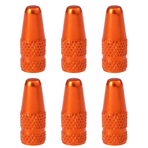 VORCOOL 6pcs Casquillos de la válvula de la Bici de aleación de Aluminio de Estilo francés Tapas de válvula de neumáticos de Bicicleta Cubiertas de Polvo Naranja