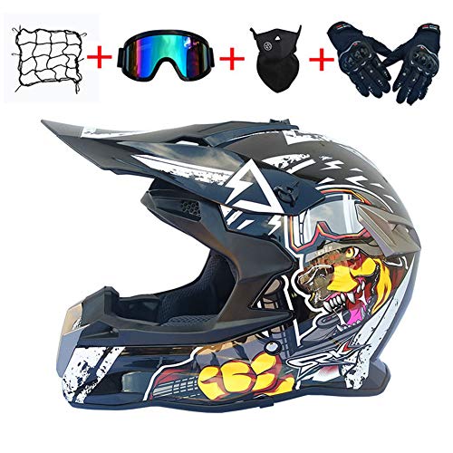 WEIMING Motocrós de ATV de la Suciedad Bici de montaña Casco de la Bici MTB DH MX Off-Road Casco de la Moto con los Guantes Gafas máscara Casco Red (Juego de 5 Piezas) Certificación Dot,S55~56cm