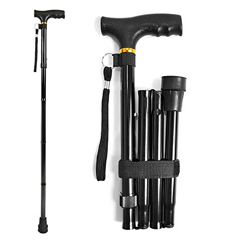 Wsobue Bastones para Caminar, Bastones Plegables para Hombres, Mujeres, Bastones portátiles con Mango en T Ligero Altura Ajustable, Base Antideslizante (Negro)