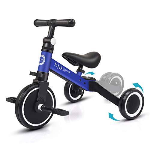 XJD 3 EN 1 Triciclo para Niños Bicicleta para bebé 1-3 años con Pedales Desmontables Asiento Elevador para Ajustar Alturas Regalo de cumpleaños(Azul)