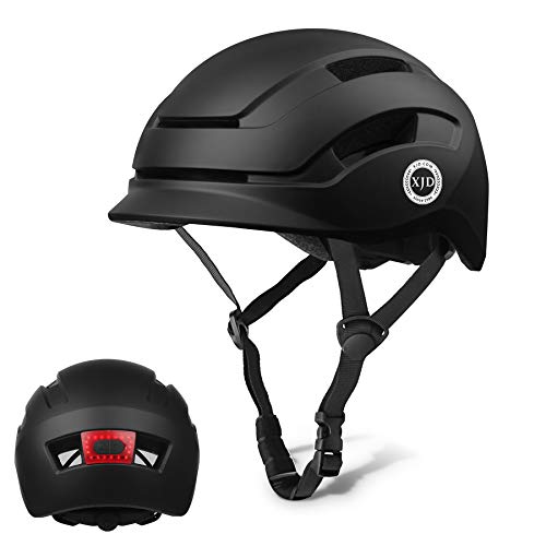 XJD Casco de Bicicleta para Adultos Protección de Bici Ciclismo USB Recargable Luz Urban Commuter Ligero Casco de Multideporte con Certificado CE Tamaño Ajustable para Hombres y Mujeres (Negro, L)