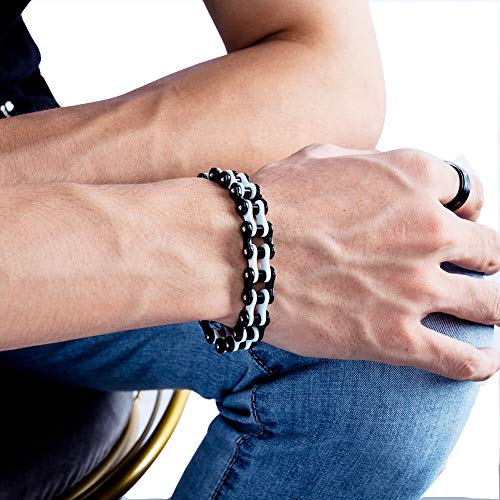 YUN Clock Pulsera para Hombre Cadena Bici De Elegante De Acero Inoxidable Moto Cadena Brazalete Joyería De Moda Regalo San Valentín Cumpl,Blanco