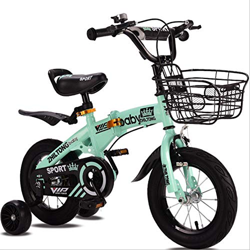 YWZQ Bicicletas para niños, Bicicletas para niños y niñas Los Asientos portátiles Aumentan Las Ruedas Hummer Assist Ruedas Plegables Bicicleta para niños Juguetes para niños Regalos,Green,14inch