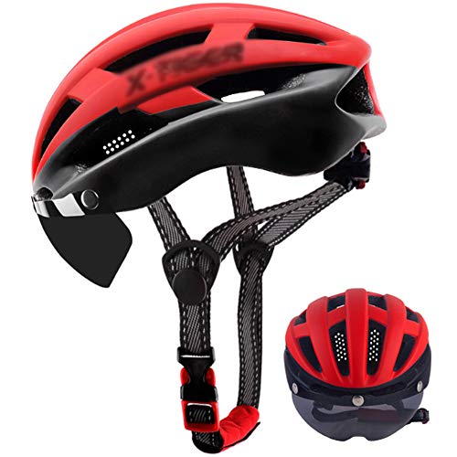 YWZQ Casco de Ciclista, con los anteojos Ultraligero MTB Casco Hombres Mujeres Mountain Road Specialiced ​​Bicicletas Cascos,Rojo