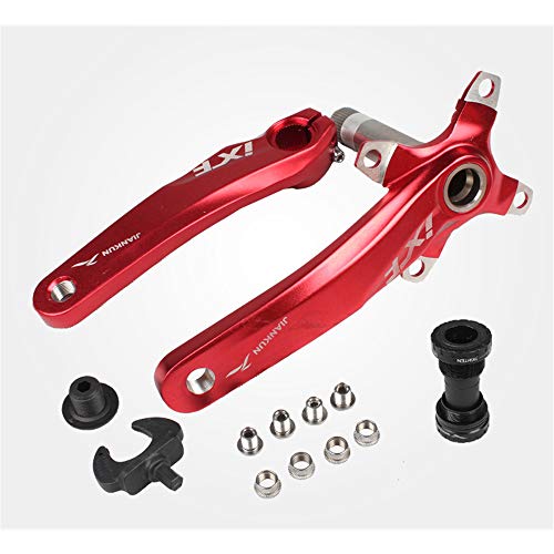 170MM Bielas De Bicicleta De Montaña Aleación De Aluminio Juego De Brazos De Biela MTB Kit De Pedalier De Bicicleta Hueco Manivela Para Bicicleta De Carretera BMX Manivela + Eje de pedalier/Rojo