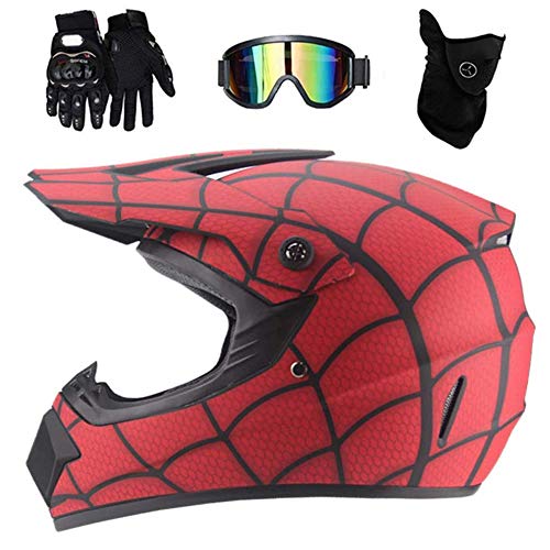 Adulto Motocross Casco MX Moto Casco, Forma de Telaraña Rojo Casco Motocross Niño Dot Homologado, Casco de Moto Infantil Cross Integral Infantil Hombre Adultos Casco de Bicicleta Helmet,M