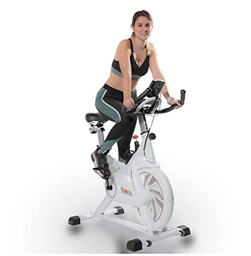 ATAA Power 300 Bicicleta de spinning - Blanco- Bicicleta estática de fitness, bicicleta estática con pantalla LCD con monitorización de calorías, velocidad, distancia y pulsómetro