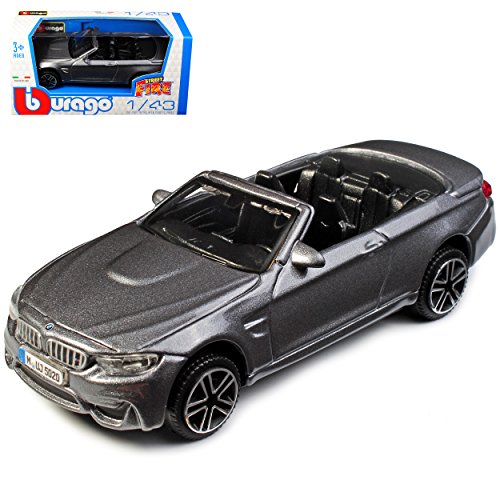 B-M-W 4er Cabrio M4 F83 Grau AB 2014 1/43 Bburago Modell Auto Mit Individiuellem Wunschkennzeichen