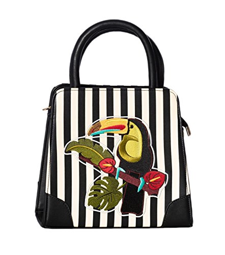 Banned Bolso Shopper Veraniego o Tote al Hombro con Tucán a Rayas Blanco y Negro