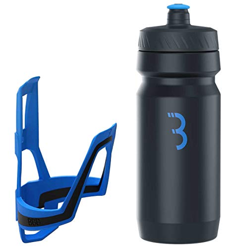 Bbb Cycling Botella de Agua de 550 ml y combinación de Jaula para Bicicletas Universal Fit Combo DualCage CompTank BBC-39C, Azul Negro/Azul Negro, 550 ml