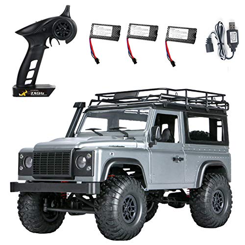 BeesClover - MN 99s 2.4G 1/12 4WD RTR, para todoterreno, modelo de vehículo Land Rover, color gris, tres baterías para una vida útil práctica