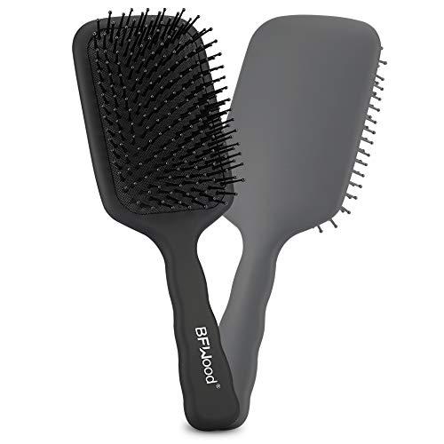 BFWood Cepillo de pelo con paleta desenredante grande, ideal para cabello húmedo o seco, para mujeres, hombres y niños, para cabello largo, grueso, fino, rizado y natural (negro mate)