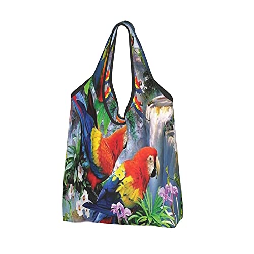 Bolsas de compras para mujer, reutilizables, plegables, ecológicas, bolsas de hombro para comestibles, viajes, picnic, almacenamiento y práctico para uso diario, tabla de loros