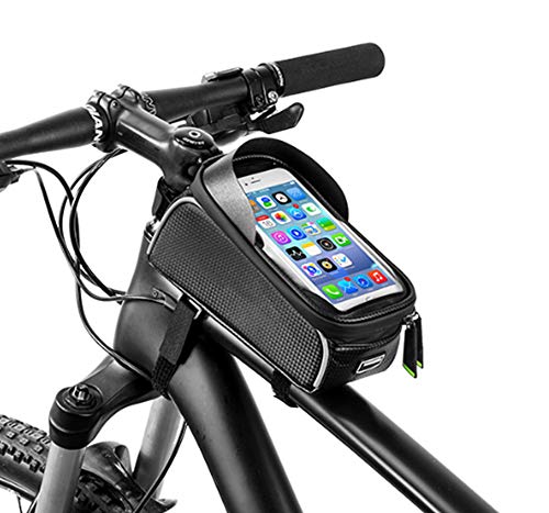 Bolsas para el Manillar de la Bicicleta,Cremallera Doble Viseras y Pantalla táctil TPU, Bolsa para Cuadro Bicicleta para Teléfono Movil Dentro de 6,5 Pulgadas