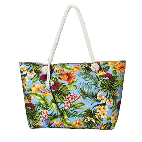 Bolso de Playa Grande Impermeable con Cremallera Bolso de Hombro Flores del Mar del Sur