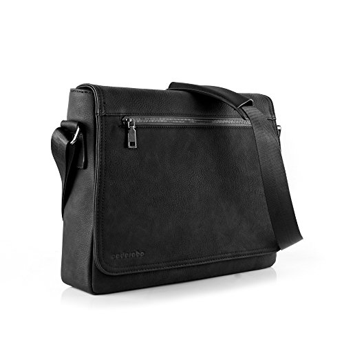 Cadorabo - Bolso Bandolera para Ordenador Portátil 13'' Pulgadas de Cueroartificial con Compartimientos, Correa de Hombro y Compartimiento para Tablets - Funda Protectora Laptop en Negro-MANGANESO