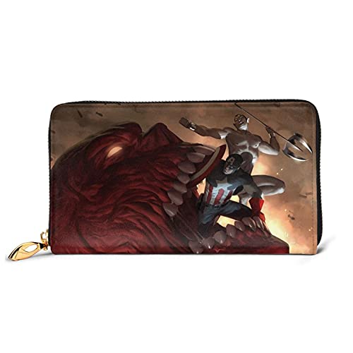 Cartera Attack on Titan de piel auténtica con cremallera alrededor del titular de la tarjeta, organizador de embrague bolsa de almacenamiento de monedas para hombres y mujeres cartera universal