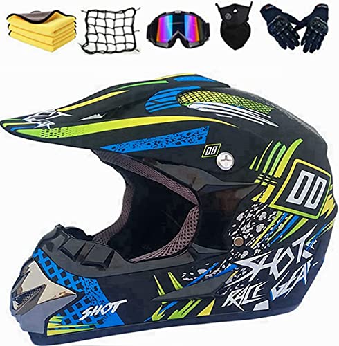 Casco completo para bicicleta de montaña y motocross, para adultos, con guantes, máscara y gafas, unisex, para motocross, para bicicleta de montaña, ATV, BMX, Downhill Offroad (B, L (58-59 cm)