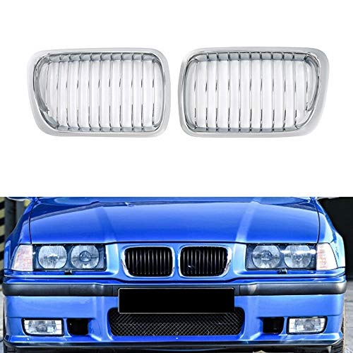 Coche frente a la rejilla de riñón Grill FIT FOR-BMW M3 E36 3 Series Coupe Sedan M Look 97-99 51138195151 51138195152 (Color : Silver)