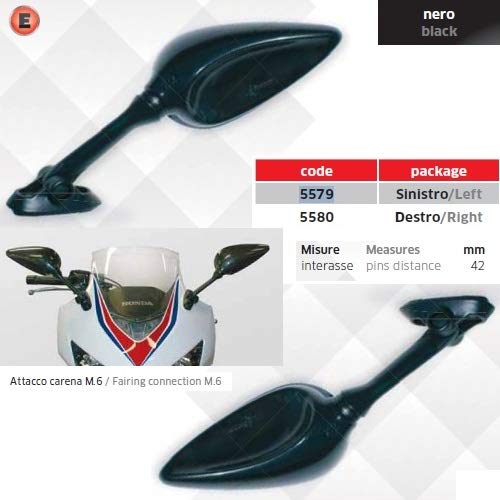 Compatible con BIMOTA DB5 E Desiderio 1100 PAR DE Espejos para Motocicleta CARENATA Espejo Aprobado LEJOS Negro 5579+5580 + Kit DE Montaje Ataque Tornillo Universal M.6