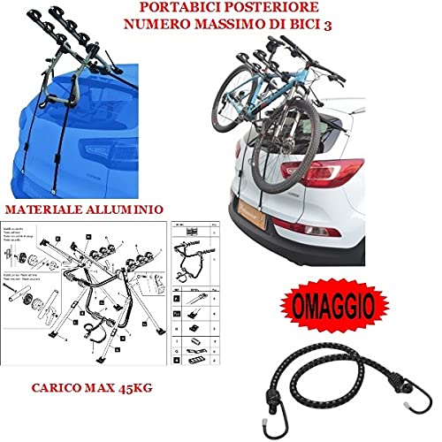 Compatible con BMW Serie 5 Touring (Rails) 5p (->2004) Rejilla para Coche DE Bicicleta Trasera EN Aluminio para 3 Bicicletas para Bicicleta para Coche para Coches con AJUSTES Carga MÁXIMA 45KG