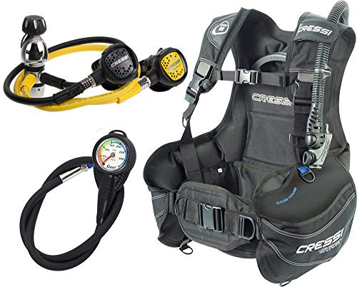 Cressi Start Set de Buceo B.C. D y Regulador Plus Pulpo INT-Negro, Medio, Unisex Adulto, M